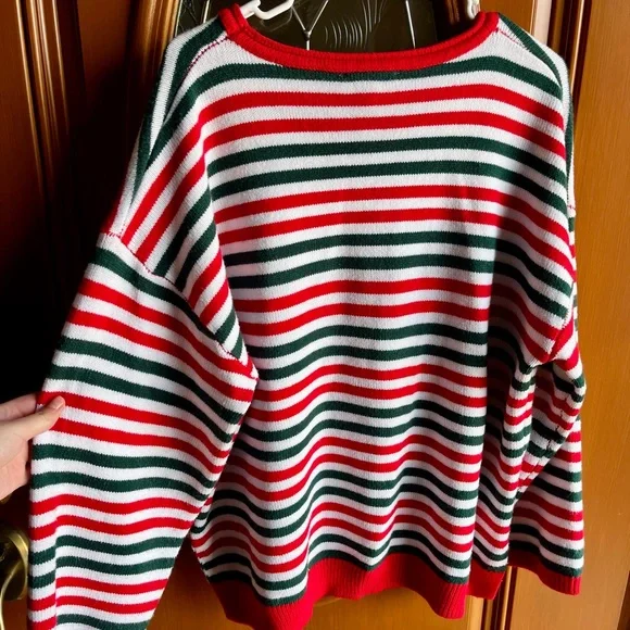 Haptics Striped Crewneck Sweater in Red, Green & White Size 1X - Picture 6 of 6